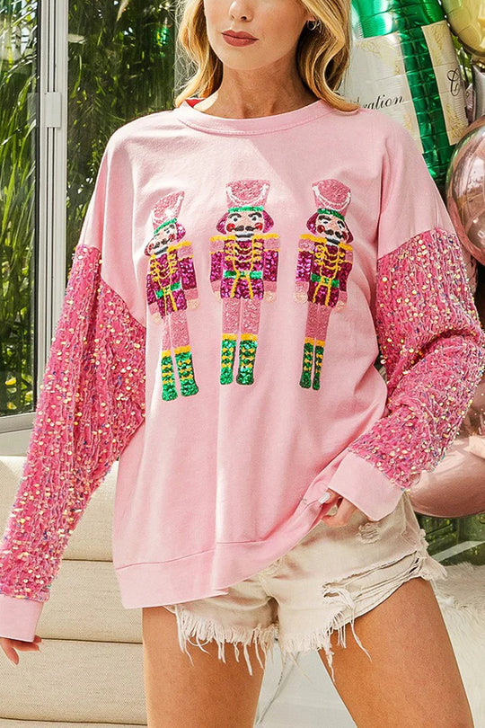 Drune | Weihnachten Lässig Locker Rundhals Pailletten Ärmel Sweatshirt