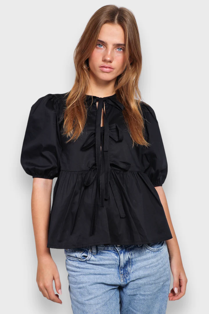 Drune | Bluse mit Puffärmeln und Schleifendetail für Damen