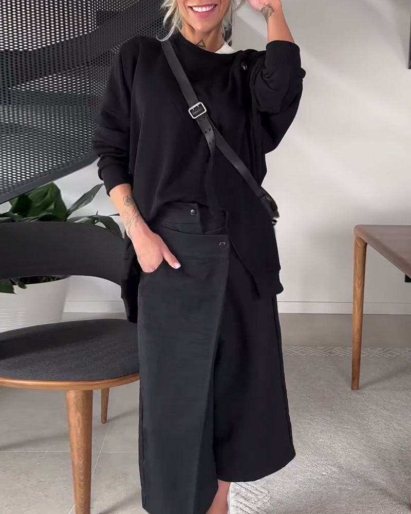 Drune | Sweatshirt mit Rundhalsausschnitt und Schlitz in Unifarbe