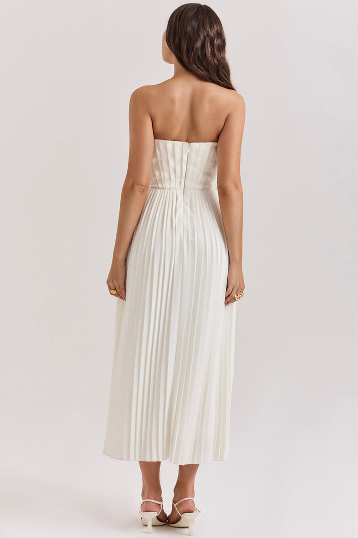 Drune | Elfenbein Plissierter Maxikleid