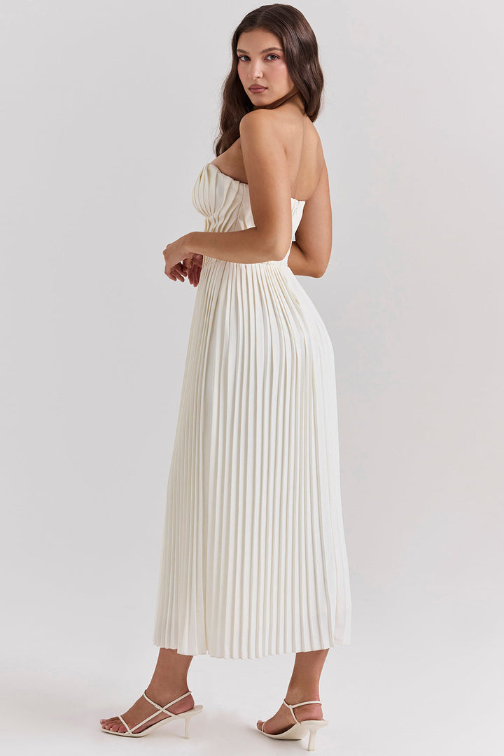 Drune | Elfenbein Plissierter Maxikleid