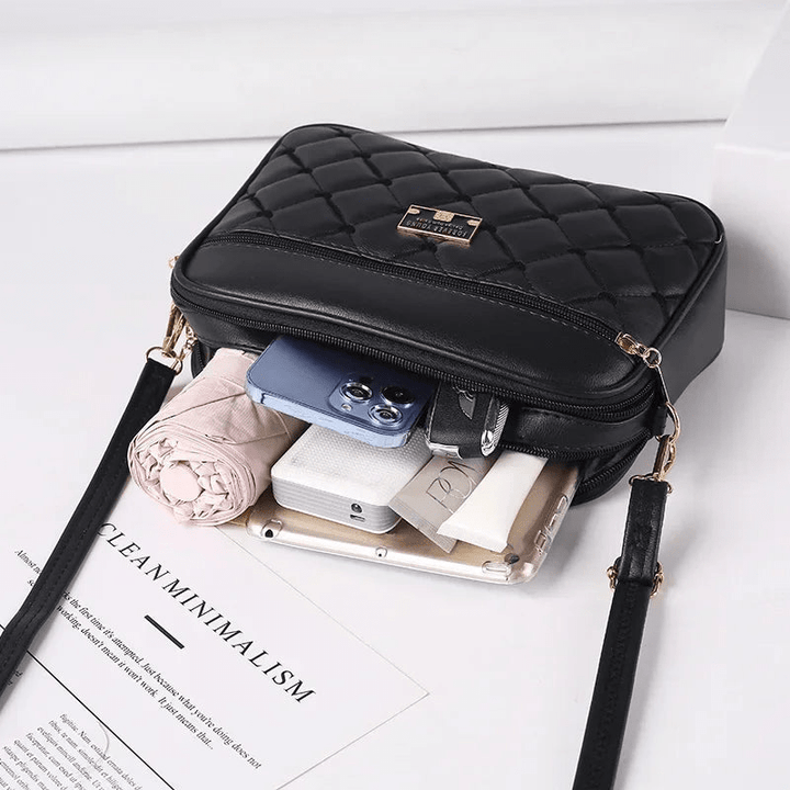 Drune | Damen Schultertasche Mit Diamantmuster Und Reißverschluss