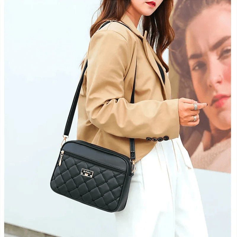 Drune | Damen Schultertasche Mit Diamantmuster Und Reißverschluss