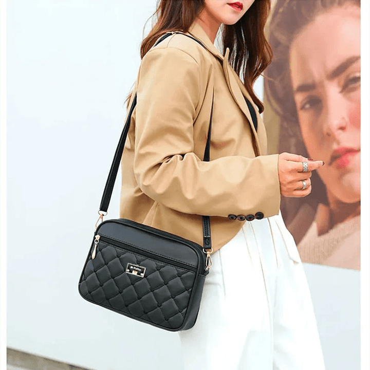 Drune | Damen Schultertasche Mit Diamantmuster Und Reißverschluss