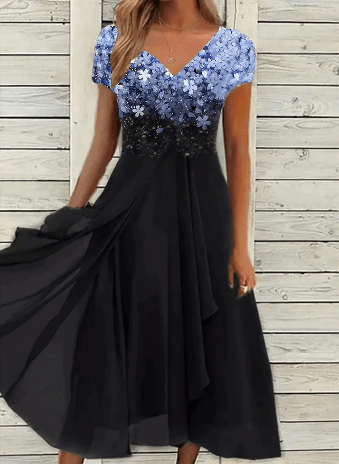 Drune | Elegante Chiffon Festkleid Damen Midi Kleid