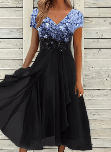 Drune | Elegante Chiffon Festkleid Damen Midi Kleid