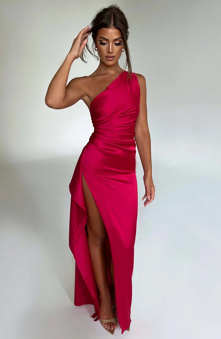Drune | Elegantes One Shoulder Satin Split Kleid