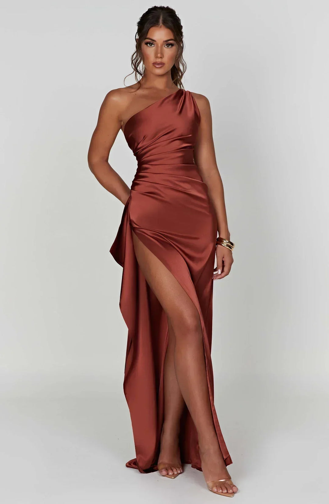 Drune | One-Shoulder-Schlitzkleid Aus Satin