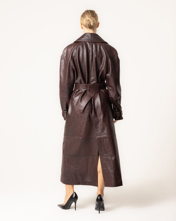 Drune | Leder Trenchcoat - Damen mit Gürtel