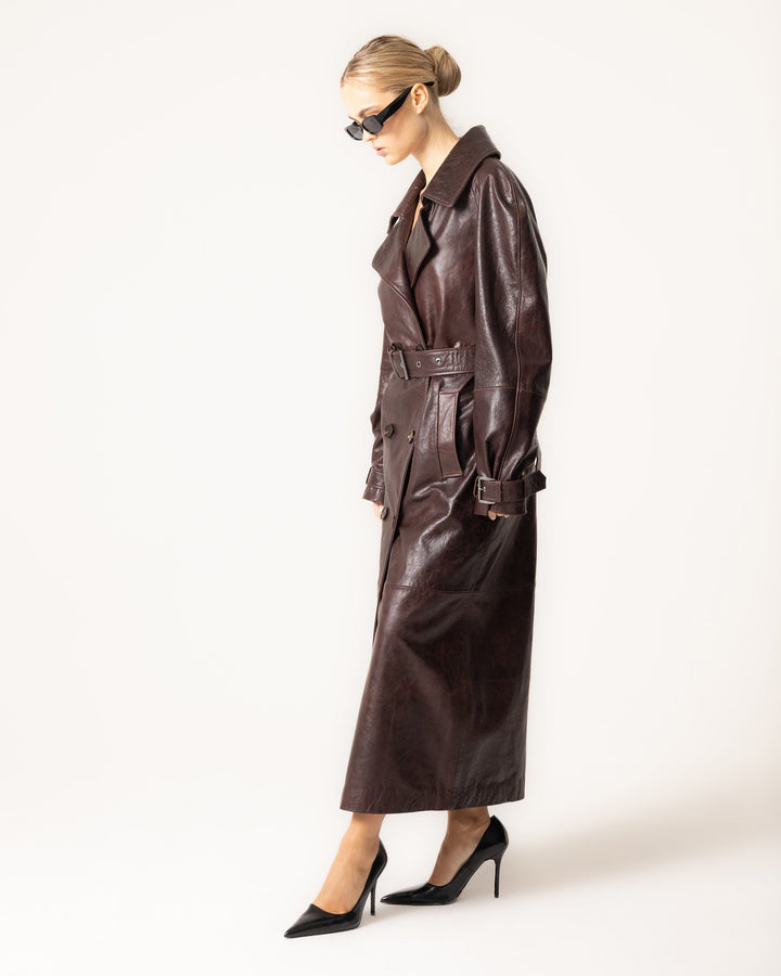 Drune | Leder Trenchcoat - Damen mit Gürtel