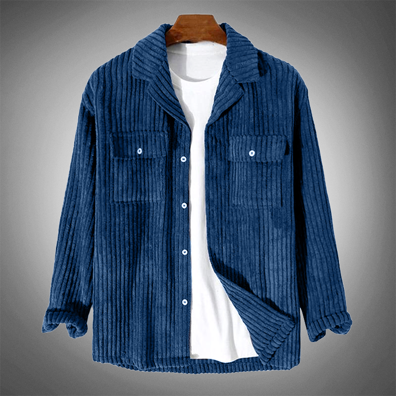 Drune - Stilvolles Dunkelblaues Lässiges Corduroy Herbst Overshirt für Männer