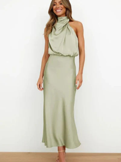 Drune | Elegantes Halter Midi Kleid Für Damen Mit Hohem Hals Und Satinlook