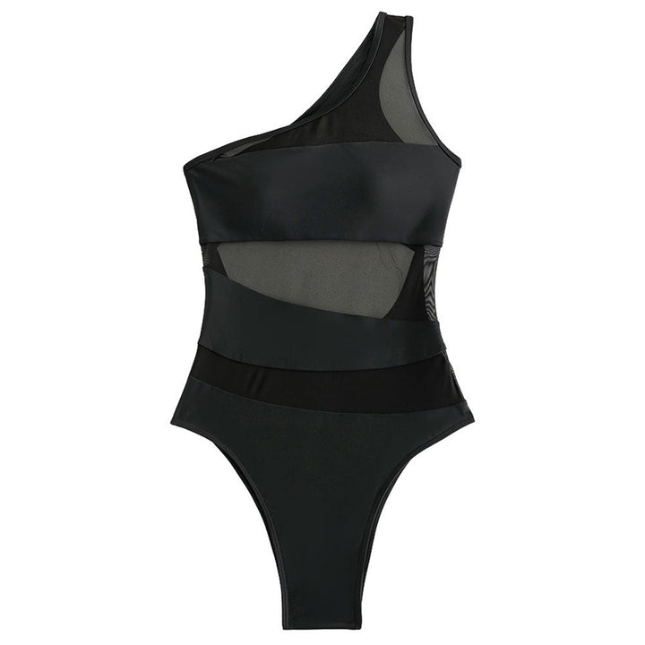 Drune | Asymmetrischer Ein Schulter Cutout Rückenpanel Transparente Mesh Brasilianischer Einteiler Badeanzug
