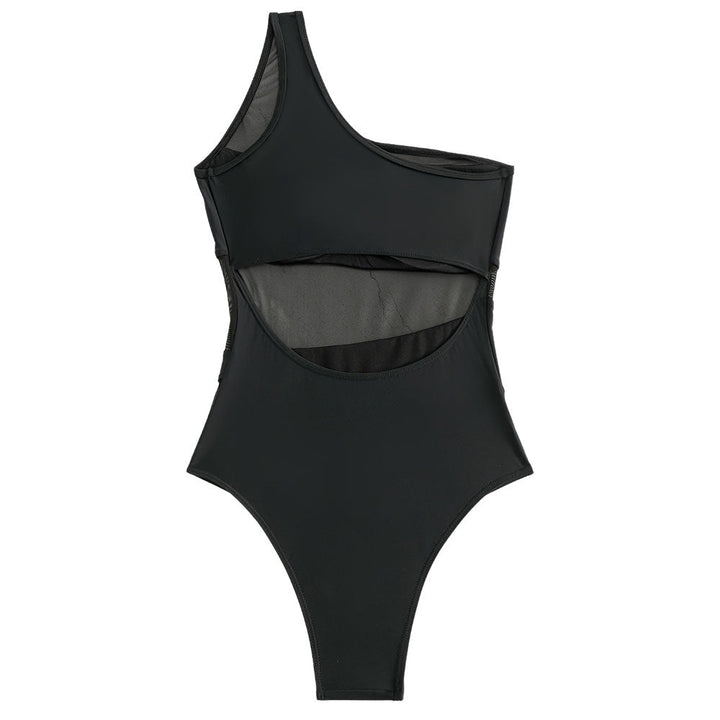 Drune | Asymmetrischer Ein Schulter Cutout Rückenpanel Transparente Mesh Brasilianischer Einteiler Badeanzug
