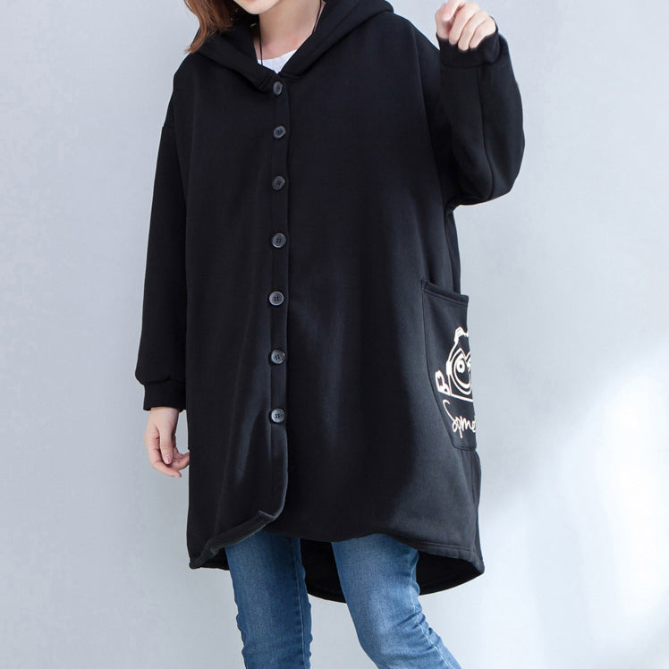 Drune | neue Drucke schwarze lässige Mäntel Oversize Kapuzen Rückseite offen Cardigans Kleidung