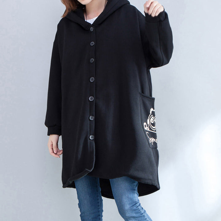 Drune | neue Drucke schwarze lässige Mäntel Oversize Kapuzen Rückseite offen Cardigans Kleidung
