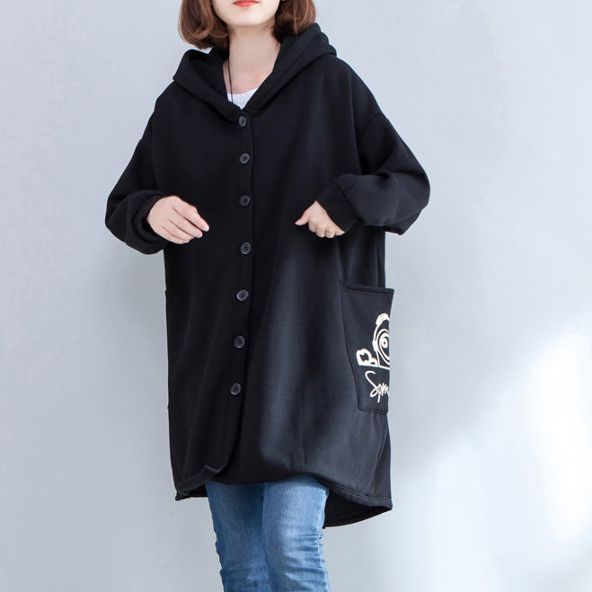 Drune | neue Drucke schwarze lässige Mäntel Oversize Kapuzen Rückseite offen Cardigans Kleidung
