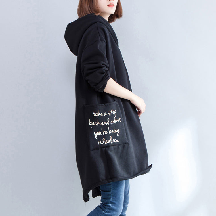 Drune | neue Drucke schwarze lässige Mäntel Oversize Kapuzen Rückseite offen Cardigans Kleidung