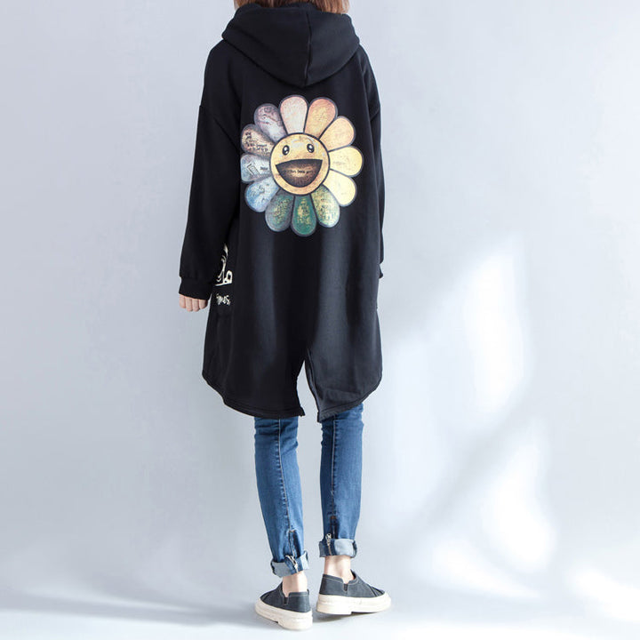 Drune | neue Drucke schwarze lässige Mäntel Oversize Kapuzen Rückseite offen Cardigans Kleidung