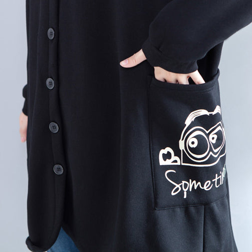 Drune | neue Drucke schwarze lässige Mäntel Oversize Kapuzen Rückseite offen Cardigans Kleidung