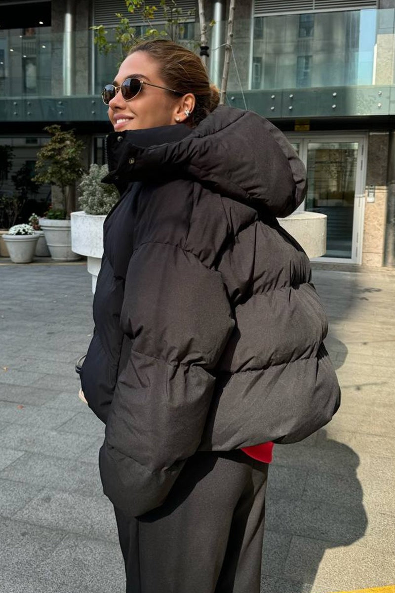 Drune | Passform Gekürzte Kapuzenpuffjacke