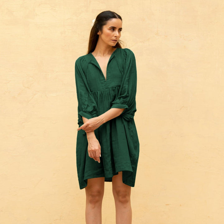 Drune | Sommer Frauen solide Farbe große Größe Laterne Ärmel Kleid