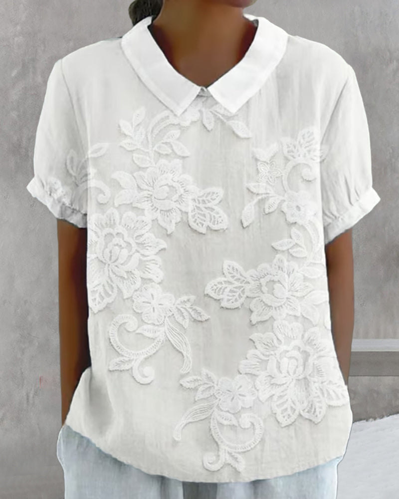 Drune | Bluse mit Revers Druck Einfarbig