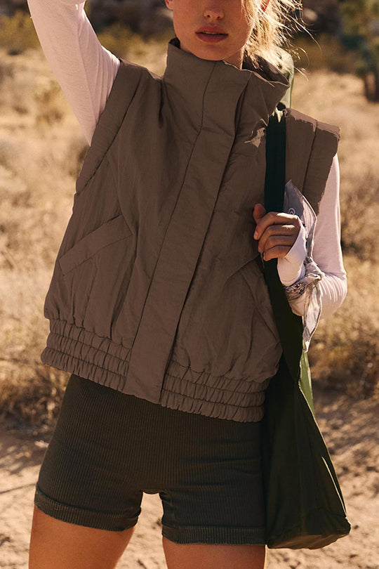 Drune | Stehkragenknopf ärmellos lockerer Taschenkastenjacke