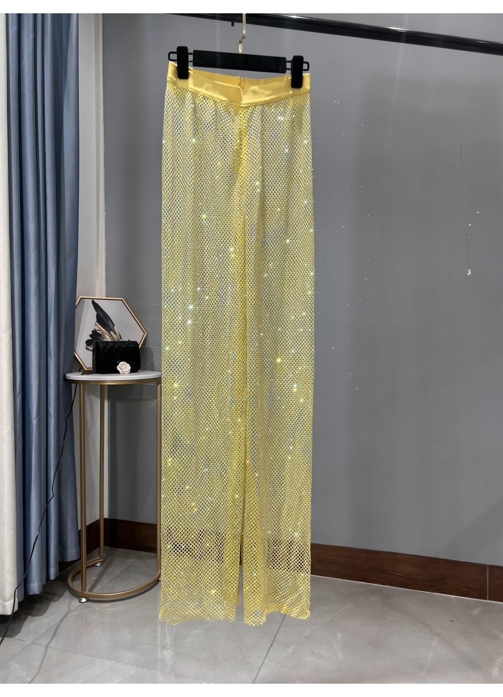 Drune | Rhinestone Gerade Netz Weite Bein Slim Fit Schmeichelnde Mop Hosen