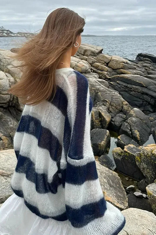Drune | Striped V-neck loose knitted cardigan