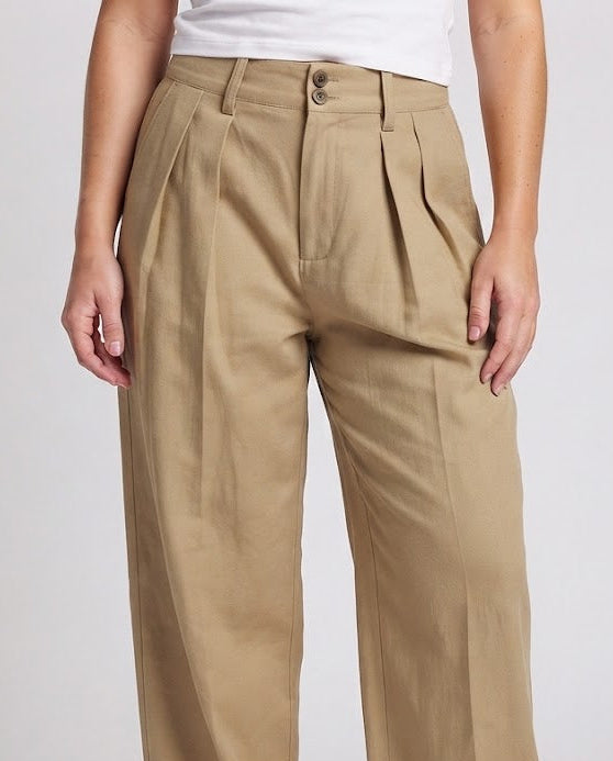 Damen Hochtaillierte weite Bundfaltenhose aus Baumwolltwill Drune