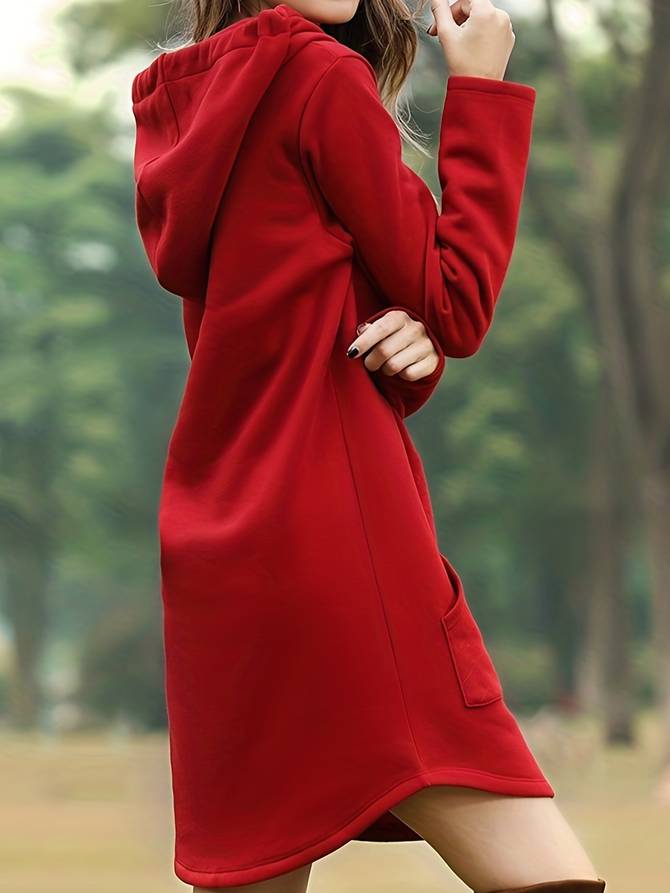 Drune - Rotes Kapuzen Sweatshirtkleid mit Taschen