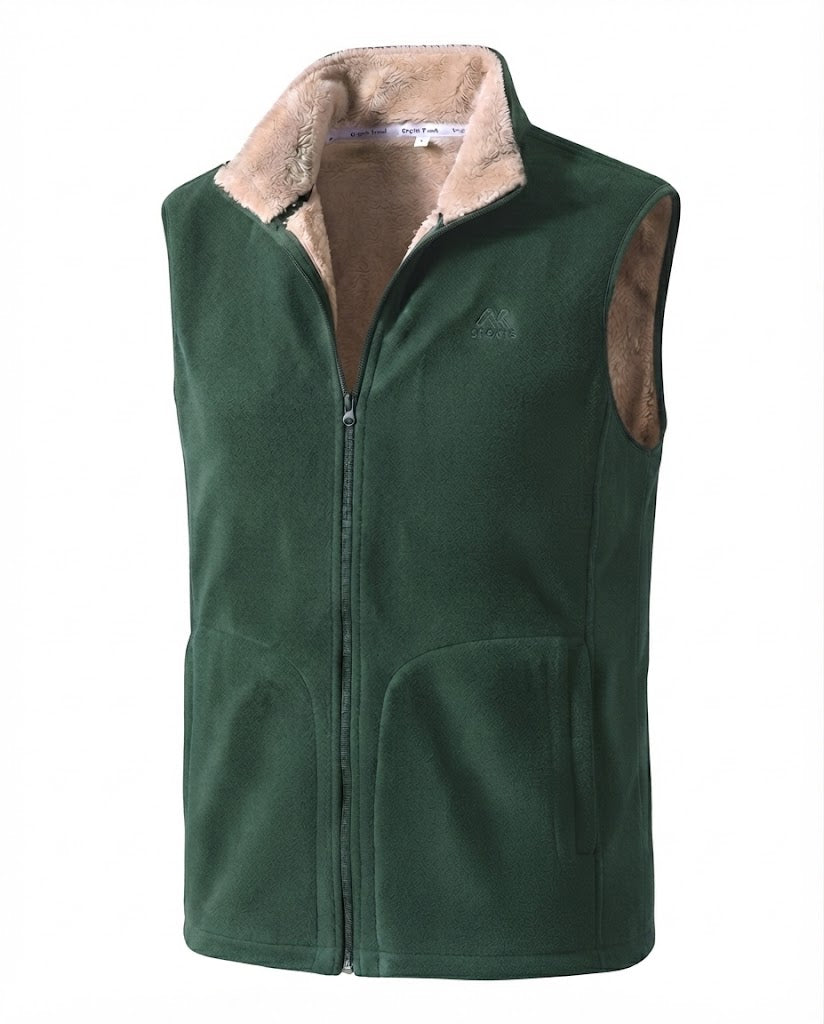 Herren Thermo Fleece Weste mit Sherpa Futter, hohem Stehkragen und versteckten Seitentaschen