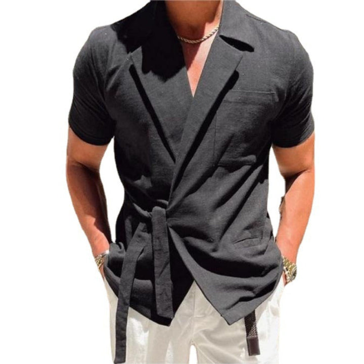 Drune | Leinen Anzug Revers Krawatte Hemd Jacke