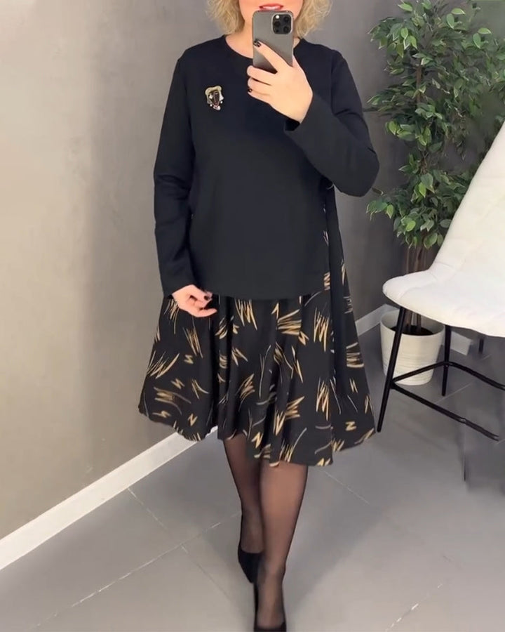 Drune | Printkleid mit Lockerem Schnitt und Rundhalsausschnitt