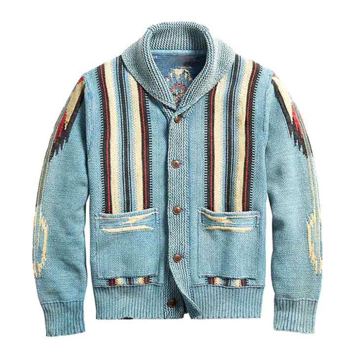 Drune | Herren Jacquard Strickjacke Im Weinlese Stil