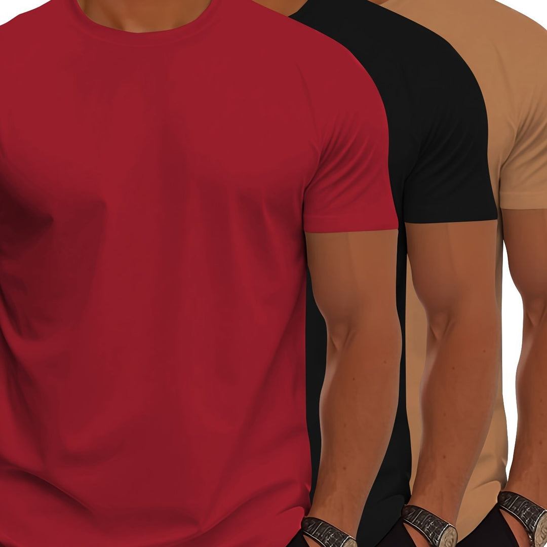Drune | 3er Pack Herren T-shirts Mit Kurzen Ärmeln, Sommerliche Einfarbige Farbe