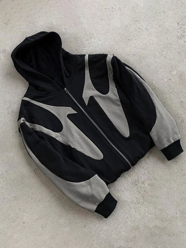 Drune | Y2k Kontrastfarbe Übergroße Hoodie mit langen Ärmeln für Herren