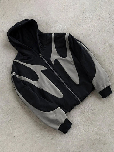 Drune | Y2k Kontrastfarbe Übergroße Hoodie mit langen Ärmeln für Herren