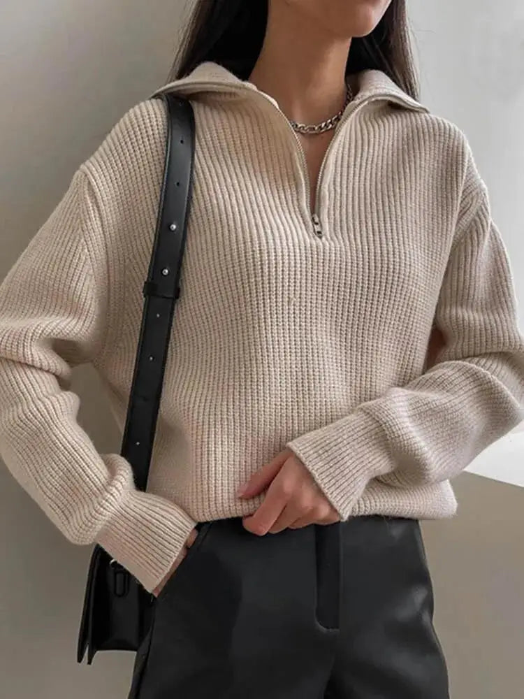 Drune | dicker Strickpullover mit Reißverschlusskragen für herbstliche Schichten