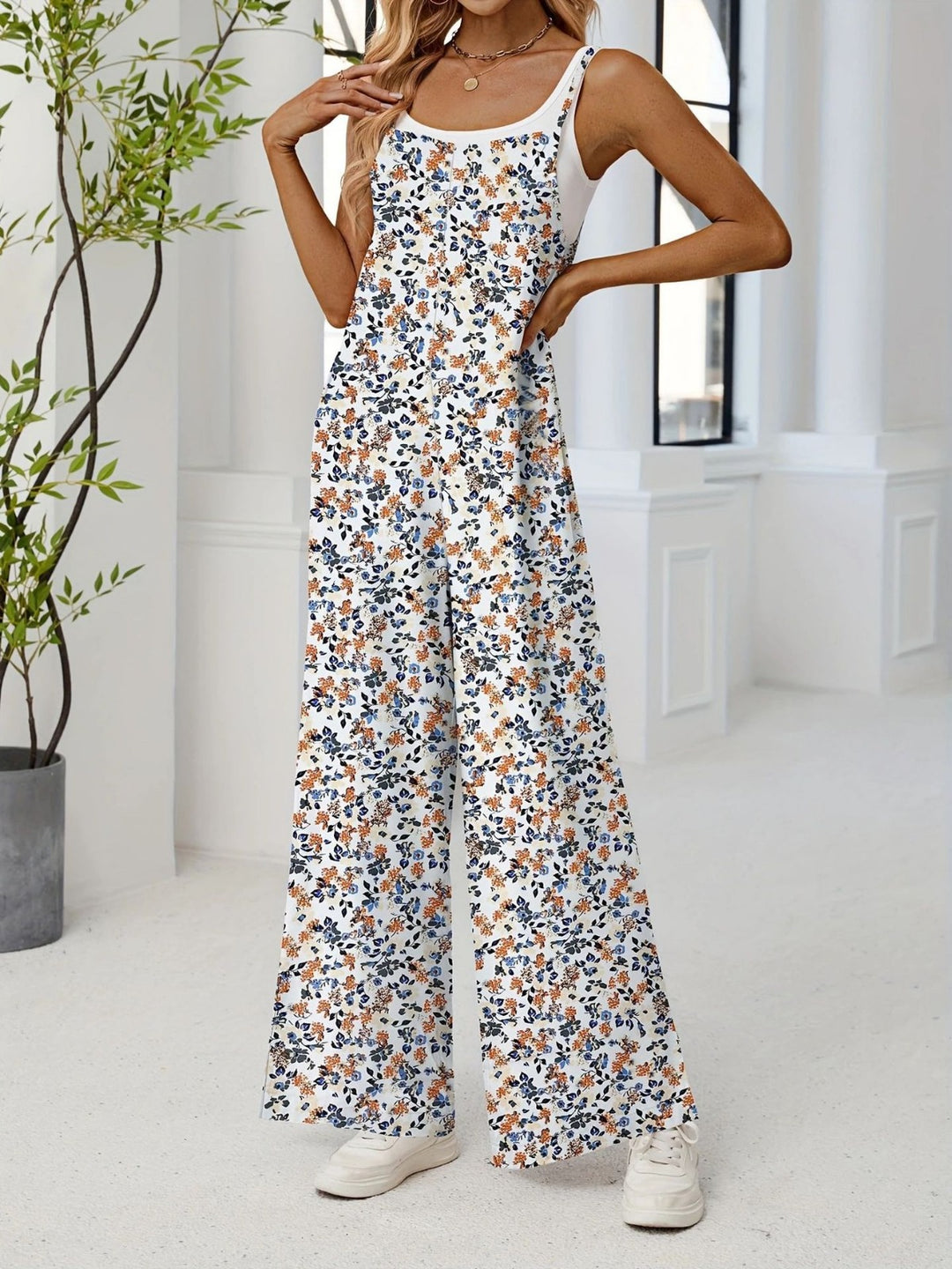 Drune | Verstellbarer Schultergurt Druck lässig Hosenträger floral Jumpsuit
