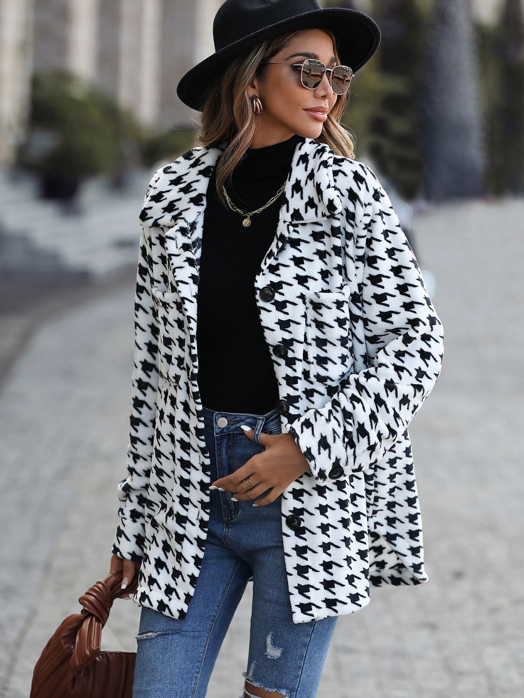 Drune | Longline-Mantel - Klassisches Muster - Weicher Polyester-Mix - Elegante Oberbekleidung