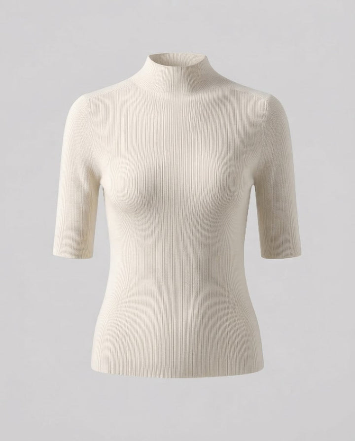 Damen Halbarm Feinstrickpullover mit kurzem Stehkragen und figurbetonter Passform Drune