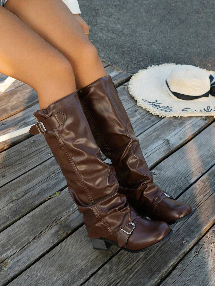 Drune | Elegante Damen Knielange Stiefel mit Schnallen Detail