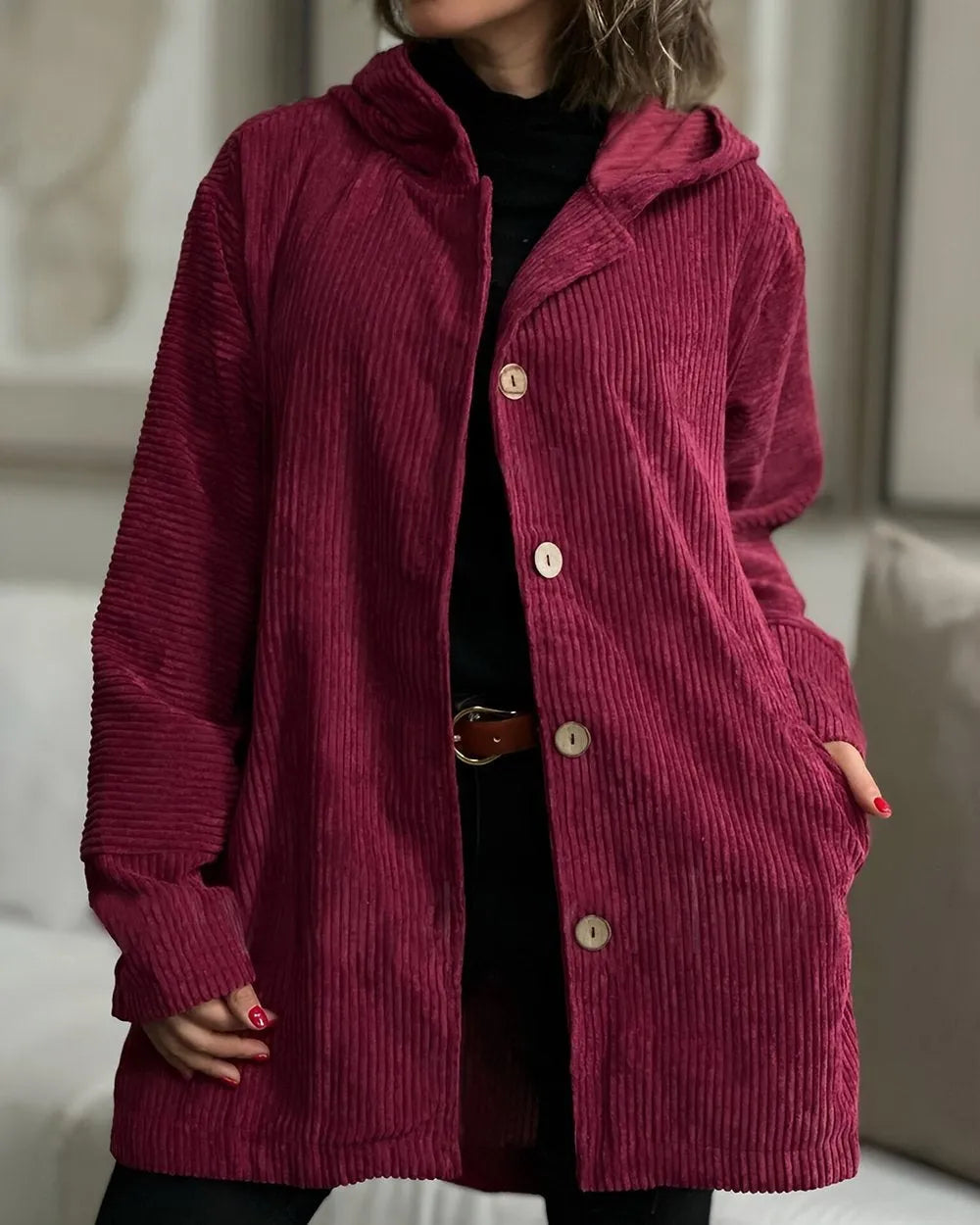 Drune | Lässige Cordjacke mit Kapuze für Damen