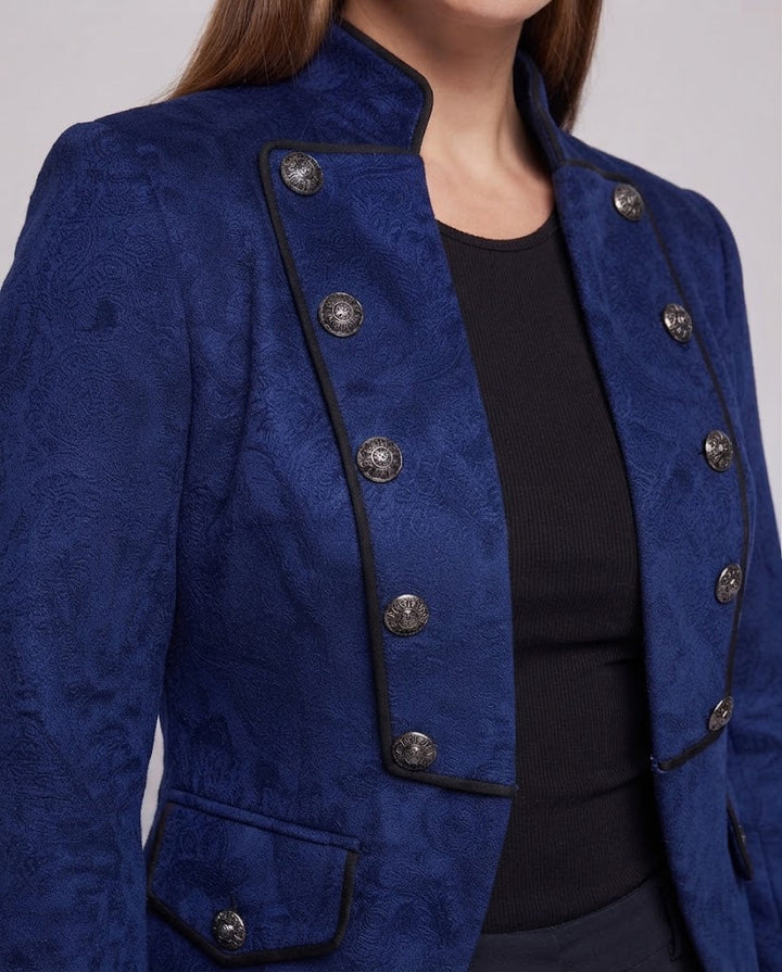 Elegante Damen-Frack mit asymmetrischem Saum und kunstvollen Knöpfen Drune
