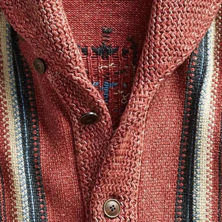 Drune | Herren Jacquard Strickjacke Im Weinlese Stil