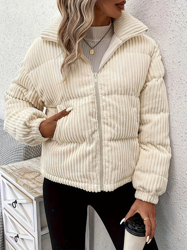 Drune | Elegante beiger Strickjacke mit Reißverschluss und Taschen für Damen - Ideal für Herbst/Winter