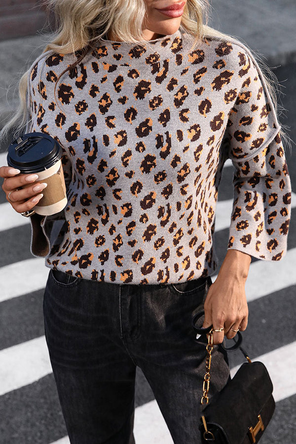 Drune | Cozy knit sweater with leopard print and loose roll neck