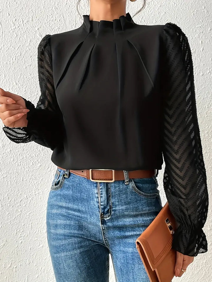 Drune Bluse | Schicker plissierter top mit netzärmeln für damen